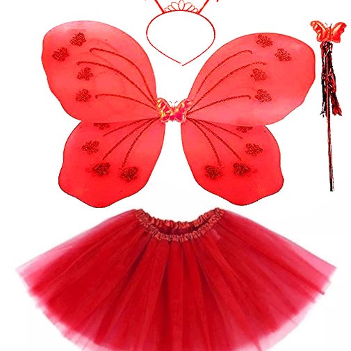 Kırmızı Kelebek Kostümü - Kostüm Aksesuar Seti 4 Parça