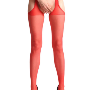 Kırmızı Kenarları Dantelli Özel Bölgesi Açık Külotlu Çorap