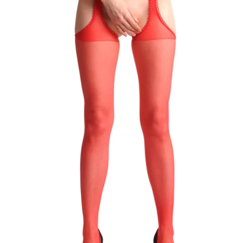 Kırmızı Kenarları Dantelli Özel Bölgesi Açık Külotlu Çorap