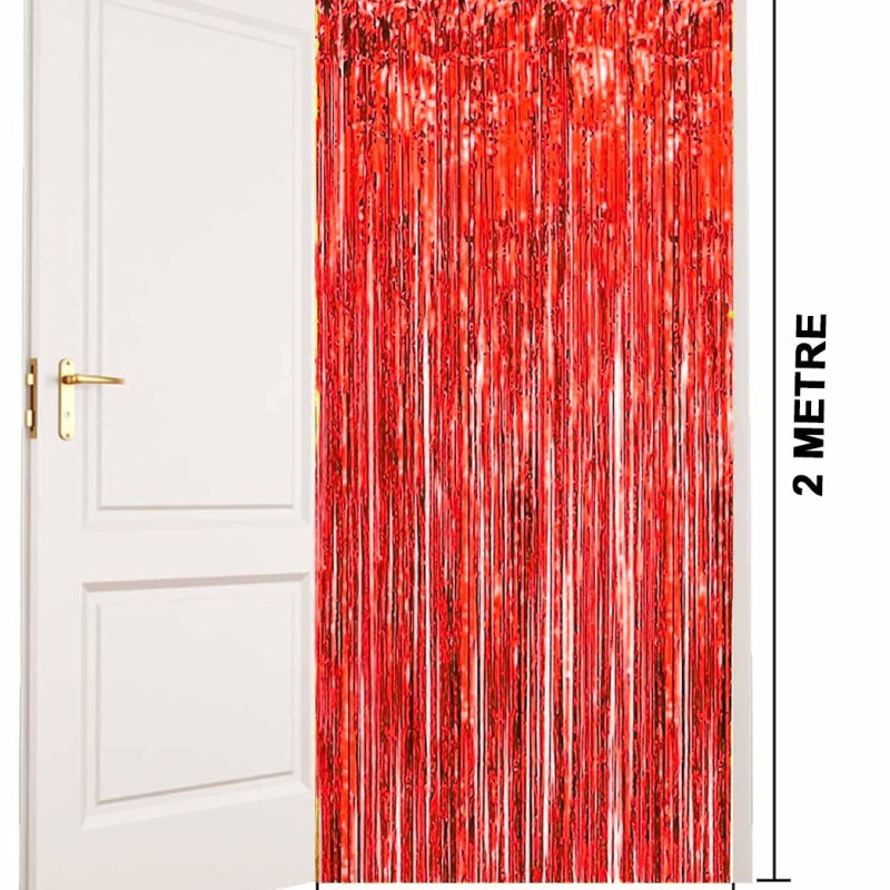 Kırmızı Metalize Parlak Saçaklı Perde