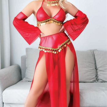 Kırmızı Peçeli Seksi Dansöz Kostümü