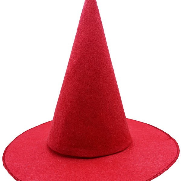 Kırmızı Renk Keçe Cadı Şapkası Yetişkin Çocuk Uyumlu 35X38 cm