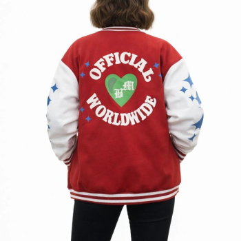 Kırmızı Varsity Çıtçıtlı Baskılı Oversize kalıp Kolej Ceket - Kırmızı