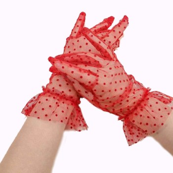 Kısa Boy Likralı Güpürlü Yetişkin Tül Eldiven