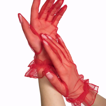 Kısa Boy Likralı Güpürlü Yetişkin Tül Eldiven Kırmızı Renk 