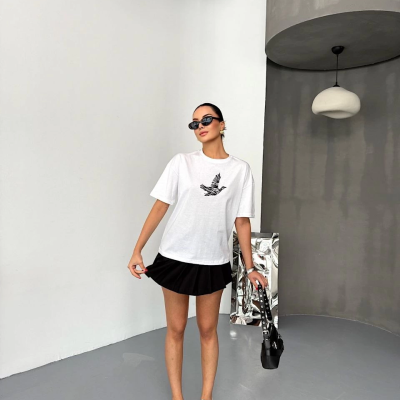 Kısa Kol Baskılı T-shirt - Beyaz -