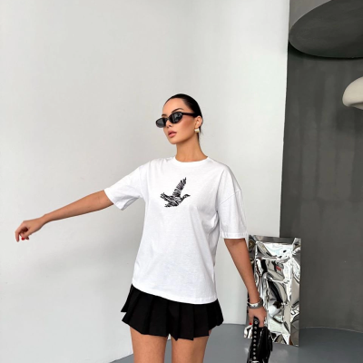 Kısa Kol Baskılı T-shirt - Beyaz -