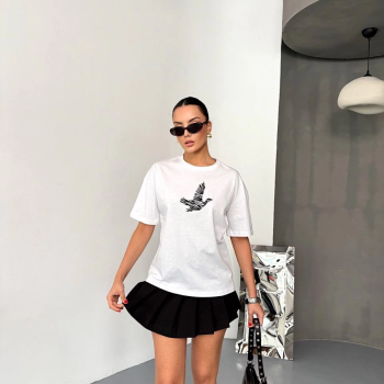 Kısa Kol Baskılı T-shirt - Beyaz -