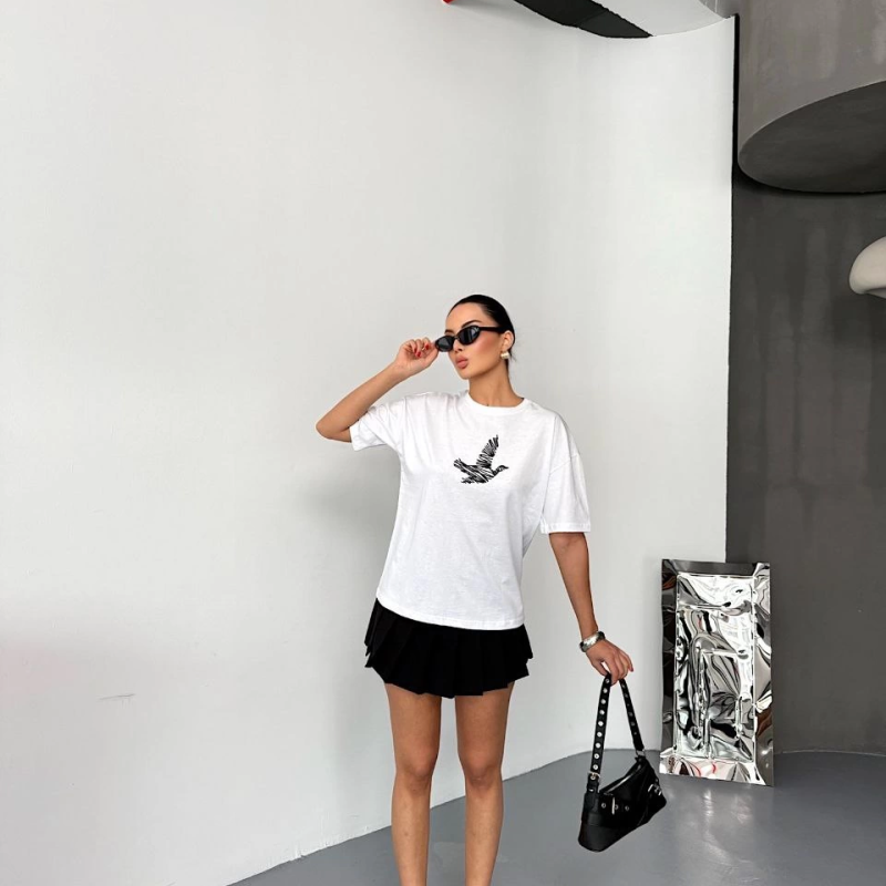 Kısa Kol Baskılı T-shirt - Beyaz -