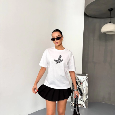 Kısa Kol Baskılı T-shirt - Beyaz -