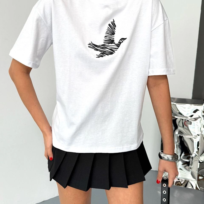 Kısa Kol Baskılı T-shirt - Beyaz -