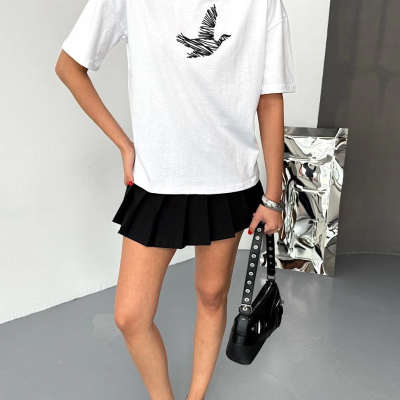 Kısa Kol Baskılı T-shirt - Beyaz -