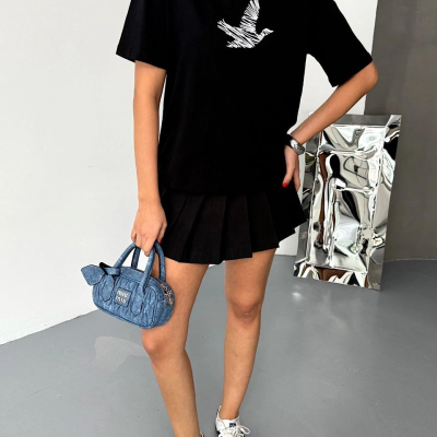 Kısa Kol Baskılı T-shirt - Siyah -