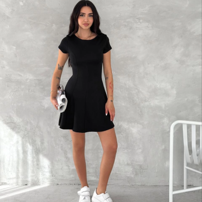 kısa kollu Mini Elbise - Siyah -