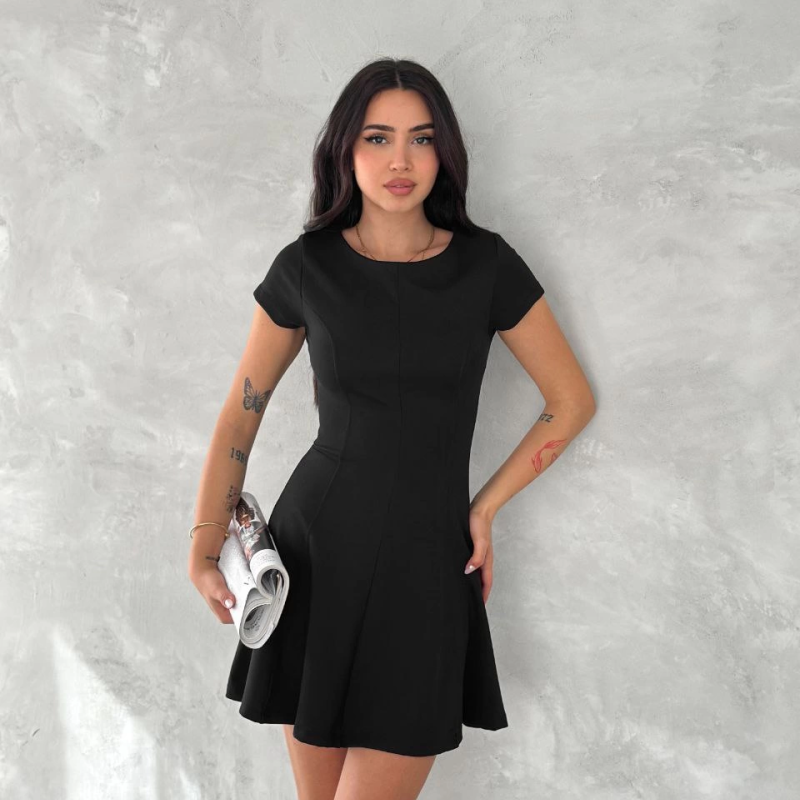 kısa kollu Mini Elbise - Siyah -