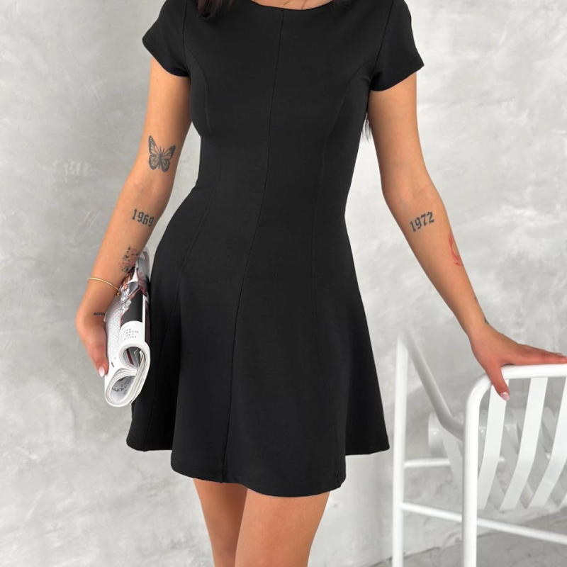kısa kollu Mini Elbise - Siyah -