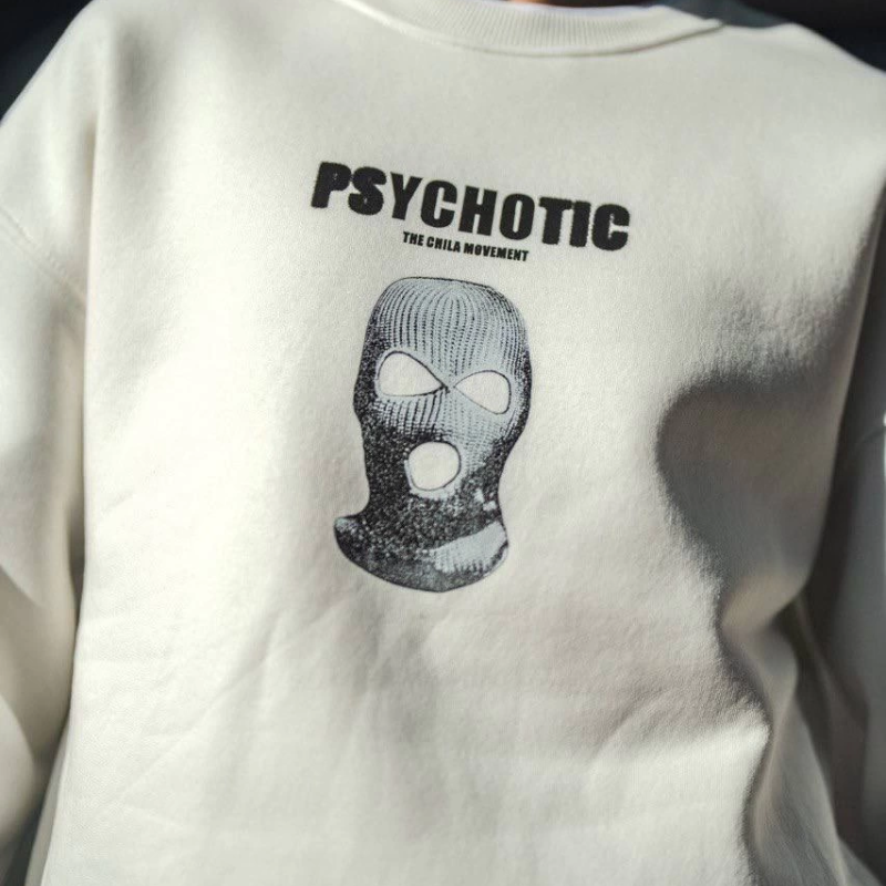 Kışlık Bisiklet Yaka Baskılı SweatShirt - Beyaz -