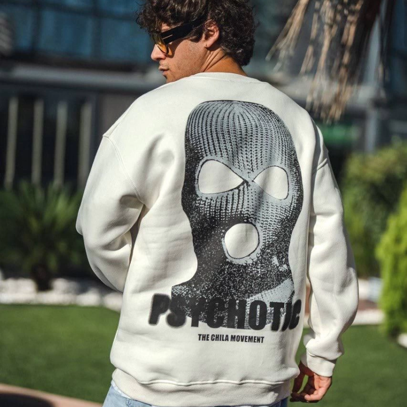 Kışlık Bisiklet Yaka Baskılı SweatShirt - Beyaz -