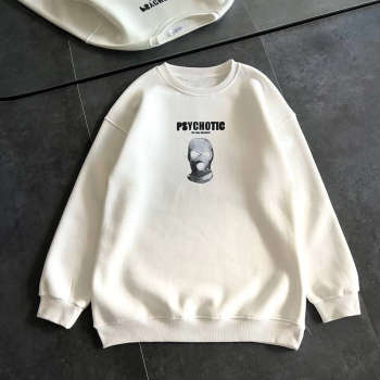 Kışlık Bisiklet Yaka Baskılı SweatShirt - Beyaz -