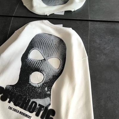 Kışlık Bisiklet Yaka Baskılı SweatShirt - Beyaz -