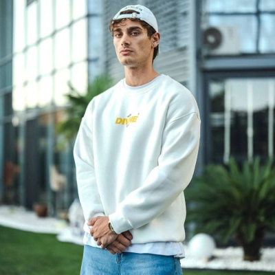 Kışlık Bisiklet Yaka Baskılı SweatShirt - Beyaz -