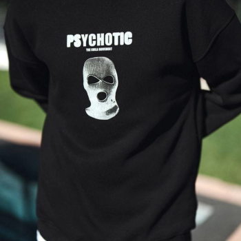 Kışlık Bisiklet Yaka Baskılı SweatShirt - Siyah -