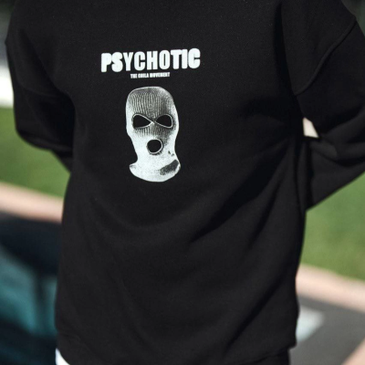 Kışlık Bisiklet Yaka Baskılı SweatShirt - Siyah -