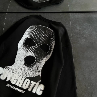 Kışlık Bisiklet Yaka Baskılı SweatShirt - Siyah