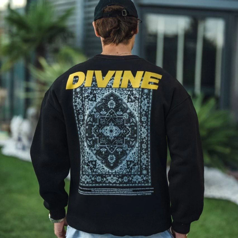 Kışlık Bisiklet Yaka Baskılı SweatShirt - Siyah -