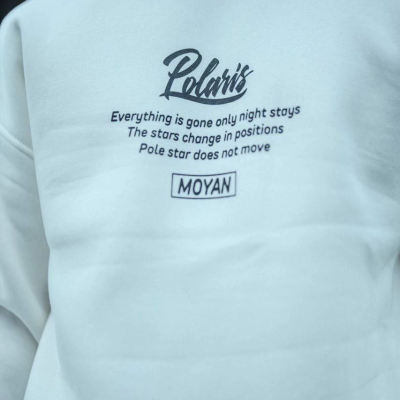 Kışlık Bisiklet Yaka Ön Ve Arka Baskılı SweatShirt - Beyaz -