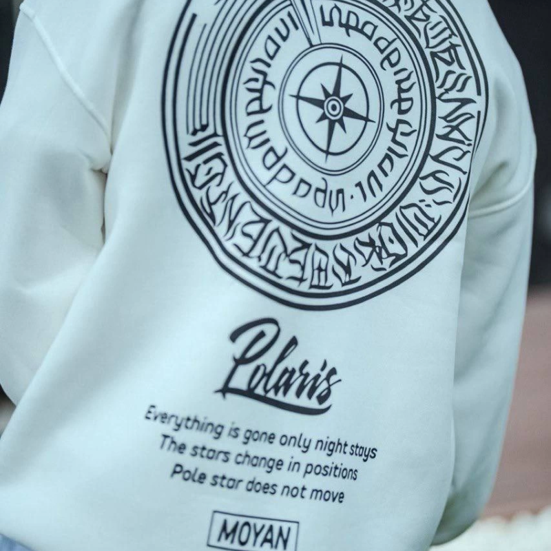 Kışlık Bisiklet Yaka Ön Ve Arka Baskılı SweatShirt - Beyaz -