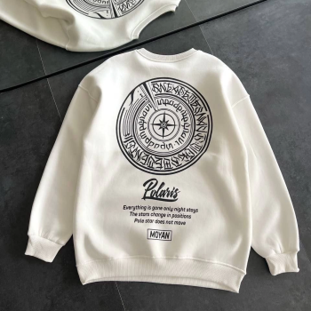 Kışlık Bisiklet Yaka Ön Ve Arka Baskılı SweatShirt - Beyaz -