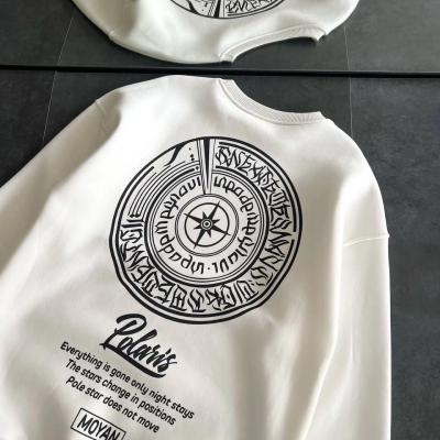 Kışlık Bisiklet Yaka Ön Ve Arka Baskılı SweatShirt - Beyaz -