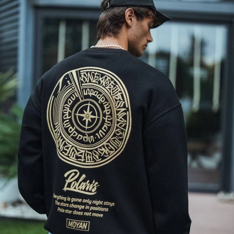 Kışlık Bisiklet Yaka Ön Ve Arka Baskılı SweatShirt - Siyah -