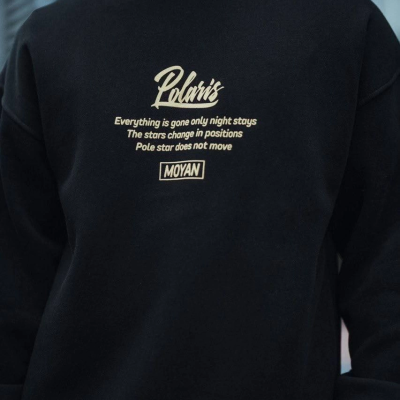 Kışlık Bisiklet Yaka Ön Ve Arka Baskılı SweatShirt - Siyah -