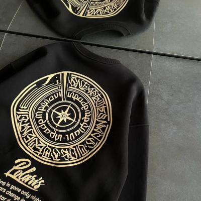 Kışlık Bisiklet Yaka Ön Ve Arka Baskılı SweatShirt - Siyah -