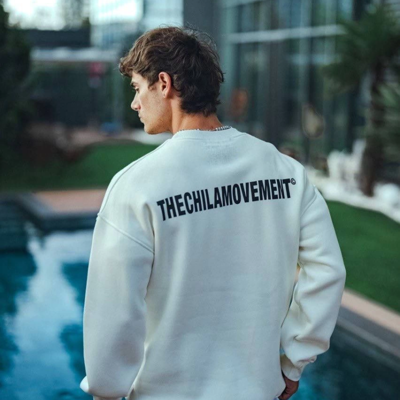 Kışlık Bisiklet Yaka Oversize Baskılı SweatShirt - Beyaz -