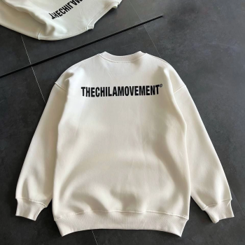 Kışlık Bisiklet Yaka Oversize Baskılı SweatShirt - Beyaz -
