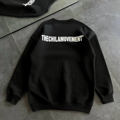 Kışlık Bisiklet Yaka Oversize Baskılı SweatShirt - Siyah -