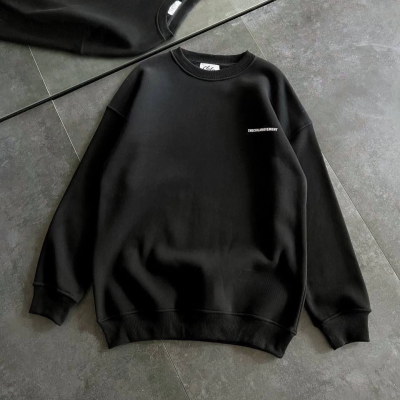 Kışlık Bisiklet Yaka Oversize Baskılı SweatShirt - Siyah -