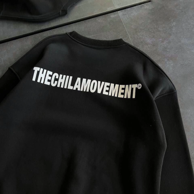 Kışlık Bisiklet Yaka Oversize Baskılı SweatShirt - Siyah -