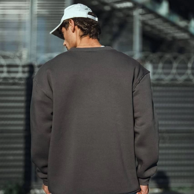 Kışlık Bisiklet Yaka Üç İplik Basic SweatShirt - Antrasit -