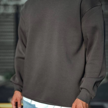 Kışlık Bisiklet Yaka Üç İplik Basic SweatShirt - Antrasit -