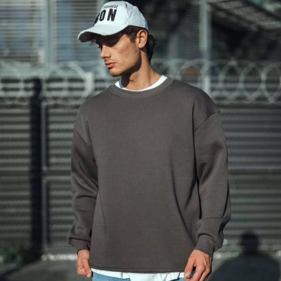 Kışlık Bisiklet Yaka Üç İplik Basic SweatShirt - Antrasit -