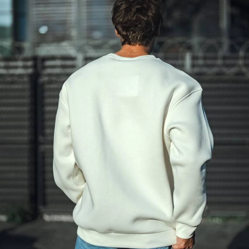 Kışlık Bisiklet Yaka Üç İplik Basic SweatShirt - Beyaz -