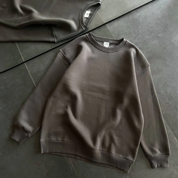 Kışlık Bisiklet Yaka Üç İplik Basic SweatShirt - Füme -