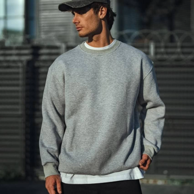 Kışlık Bisiklet Yaka Üç İplik Basic SweatShirt - Gri -