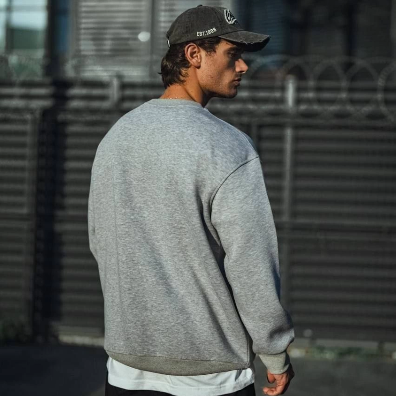 Kışlık Bisiklet Yaka Üç İplik Basic SweatShirt - Gri -