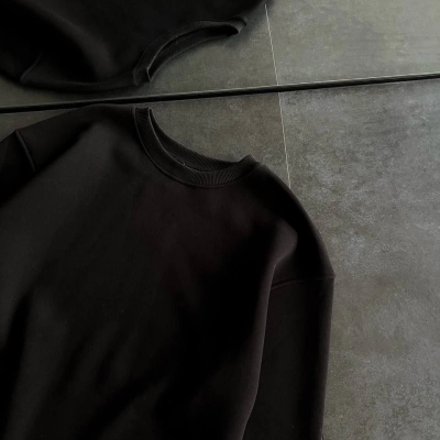 Kışlık Bisiklet Yaka Üç İplik Basic SweatShirt - Siyah -