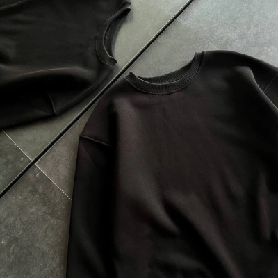 Kışlık Bisiklet Yaka Üç İplik Basic SweatShirt - Siyah -